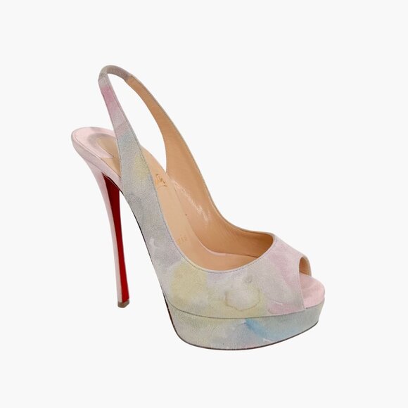 Christian Louboutin Platform Slingback Heels Pink Suede Size 36.5 US 6.5 Peep - Picture 9 of 15